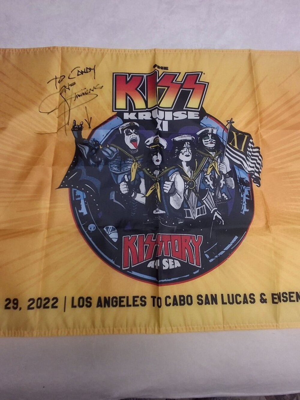 Kiss Kruise XI Kisstory Flag 2022, AUTOGRAPHED By GENE SIMMONS